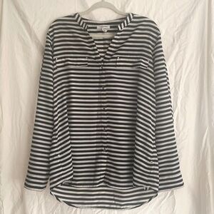 Calvin Klein XL Black & White Striped Long Sleeve Button Up Blouse
